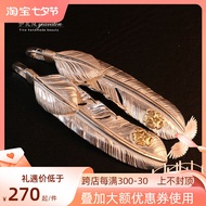 สร้อยคอขนนกสีเงินลายจุดสีทองลายดอกกุหลาบ goros สะพานสูงยี่ห้อ Iwa LAN จี้เงินแท้มีเอกลักษณ์แบบอินเดี