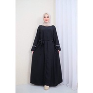 Abaya basic polos hitam jetblack list putih S-XXL  abaya syar'i