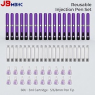 

 20PCS 1-60U Injection Pens with 5/6/8mm Pen Tip & 3ml Cartridge, Reusable Peptide Pen Injector, 3