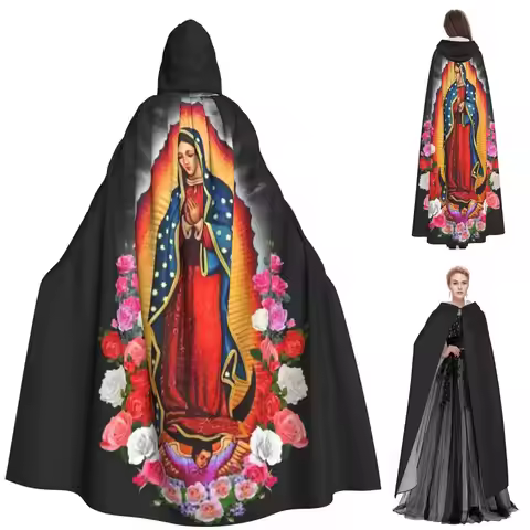 Virgin Mary Of Guadalupe Mexico Catholic Saint Long Hooded Cloak Witch Medieval Costume Cosplay Cape