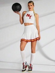SHEIN VARSITIE 運動籃球和啦啦隊基本胸罩和褶裥設計之上衣和裙子套裝