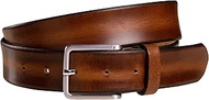 Fenix Modena Men's Adjustable Leather Belt Size 85 cm to 115 cm, Fine Brushed Silver Buckle, 35 mm W