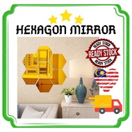 ♥️Ready Stock♥️ (12 pcs)  Cermin Hexagon Wall Deco Gold &amp; Siver - home deco -big mirror -bathroom mirror -cermin hiasan