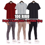 Paket 100 Ribu Dapat 3 kaos Distro + 3 Celana Panjang Chinos Dewasa