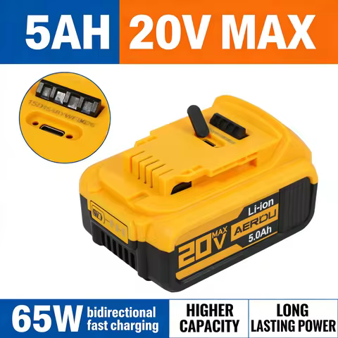 AERDU 20V 5.0Ah for Dewalt Lithium-Ion Battery Pack with USB-C PD64W Fast Charging for Cordless Powe