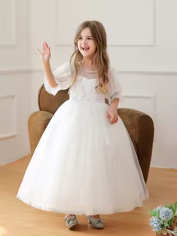 New Style Party Dress Wedding Flower Frock Bridal Ball Gown For Little Girl 7 Years