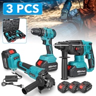 3 In 1 588Vf Multifunctional Electric Brushless Tool Set Angle Grinder + Electric Drill + Rotary Hammer for Makita Battery