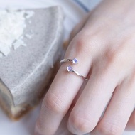 月光石 拉長石925純銀雙寶石設計戒指 可調式戒指