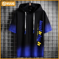 VUUG เสื้อยืดแขนสั้นมีฮู้ดผู้ชายเสื้อลำลอง