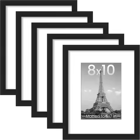 8x10 Picture Frame Set of 5, Display Pictures 5x7 with Mat or 8 X 10 Without, Wall Gallery Photo Fra