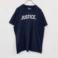 เสื้อยืดแขนสั้นพิมพ์ลาย Spencers มือสอง "JUSTICE" สีดำ ไซส์ L