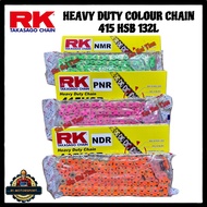 RK CHAIN HEAVY DUTY 415-132L HSB CHAIN MOTORCYCLE ORANGE PINK GREEN COLOUR Rantai Motor Warna Oren P