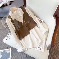 M-4XL~baju ootd style perempuan stitching fake two-piece Chiffon blouse women blouse Korean style women blause wanita blouse women long sleeve blouse plus size baju blouse wanita