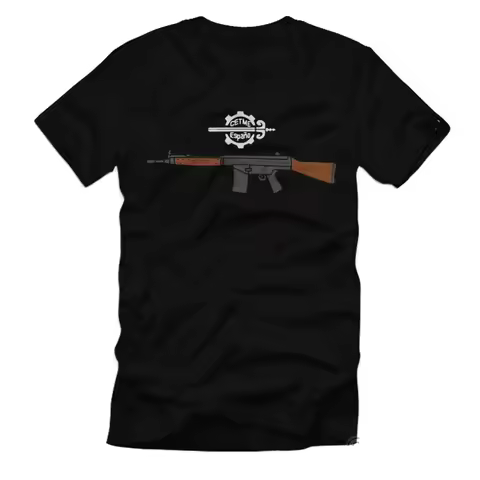 CETME Espana Wood Creates G3 Rifle Spain Factory Logo T-Shirt. Premium Cotton Short Sleeve O-Neck Me