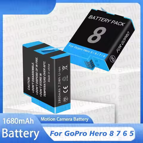 1680mAh Battery For GoPro Hero 8 7 6 5 Li-ion Battery Pack Motion Camera Battery Storage for GoPro H