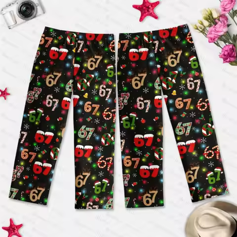 Trendy Viral 67 Christmas Pajama Pants six Seven Number Meme Pajama Pants funny Christmas Six Seven 