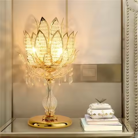 GISELLE Luxury Table Lamp Crystal Modern Gold Lotus Creative Decoration LED Desk Light For Home Beds