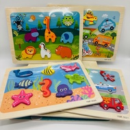 Wooden Chunky Form Board Puzzle Traffic Animals Educational Toys TPC