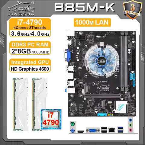 B85 M-ATX LGA1150 motherboard kit with i7 4790 CPU 2*8GB DDR3 RAM +CPU FAN set pc gamer HD Graphics