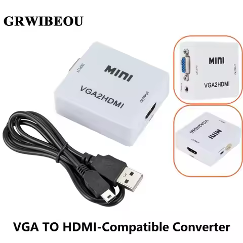 GRWIBEOU 1080P VGA 2 HDMI Audio Adapter Connector VGA2HDMI Mini VGA to HDMI Converter with Audio for