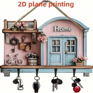 1pc Warm Home Decor, Minimalist Multicolor Wooden Key Holder Rack With 4 Metal Hooks (30.0cm X 24.99