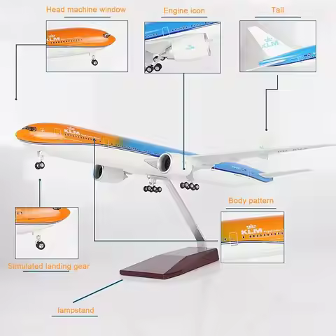 47CM 1/157 scale aircraft B777 Aircraft KLM Air Airways Model W Light and Wheel Landing Gear Diecast