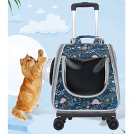 New pet trolley case, portable transparent cat cage, double shoulder breathable pet backpack