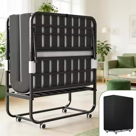 Folding Rollaway Guest Bed 75x38 with 5 Memory Foam Mattress Heavy Duty 500LBS Lockable Wheels