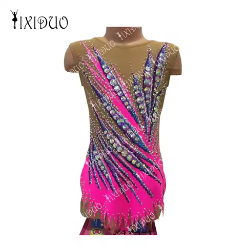Competition Sleeveless Rhythmic Gymnastics Leotards Handmade Rhinestones Diamond Look Women Girls Ar