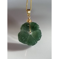 #J777 100% Natural Grade A Icy Green Flower Jade Jadeite Pendant H20.1m Silver (FreeNecklaceChain)