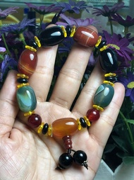 Vòng đeo tay lắc tay phong thủy đá mã não Dzi tây tạng dạng lu lu thống