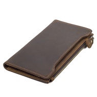 Men Leather Zipper Wallet RFID Long Clip Wallet