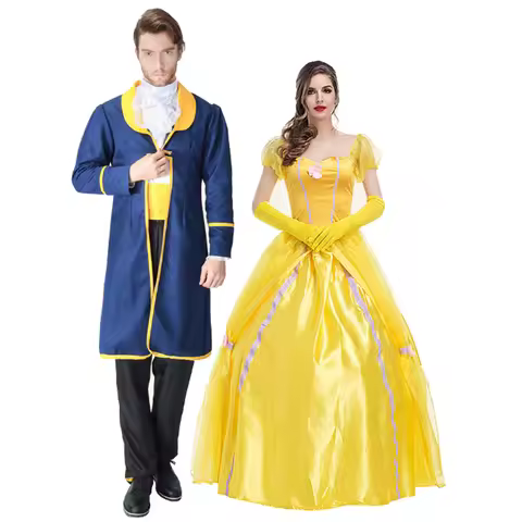 Halloween Beauty And Beast Yellow Princess Dress Prince Couple Costume Adult Belle Costumes Stage Sh