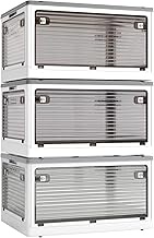 Pack of 3 Storage Boxes with Lids, 150 L (48 x 36 x 85.5 cm), Foldable Stacking Boxes with Wheels, F