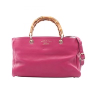 【二手】Gucci 竹編中型兩用手提包 323660 紫色皮革竹編中號女款二手 B