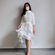 Dress Putih Polos Gaun Pesta Dress Code White Ruffle Dress Turtle Korean Style zh