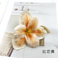 仿真彩色重瓣百合花头 diy头饰假花发夹材料包配件婚礼花墙小摆件 - 红芯黄