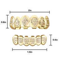 TSANLY Gold Grillz Poker Iced Out Set Diamond 24K Plated Gold Grill Top & Bottom Teeth Caps Set Gag 