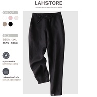 LAHSTORE women's baggy trousers in linen with elastic waistband and youthful waistband QD08 (Black)