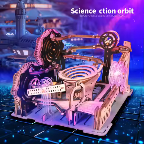 3D Puzzle Wooden Adult Marble Run Building Kit Motorized Elevator Gravity Double Track Hand Assembly