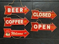 ป้ายสังกะสีวิลเลจcoffee.open.close.welcome.beer.12*36ซม.