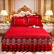 LZD New Bedspread Bed Skirt Three-piece Set Winter Thickening European Style Bright Red 1.2 Sheet pl