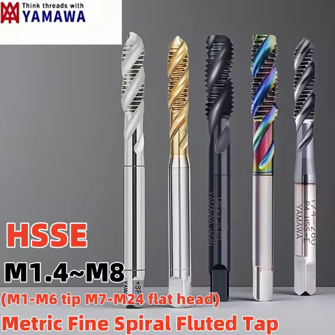 1PCS YAMAWA metric fine teeth Spiral Fluted Tap M1.4 M1.7 M2 M3 M4 M5 M6 M7 M8 0.2 0.25 0.5 0.75 TC5