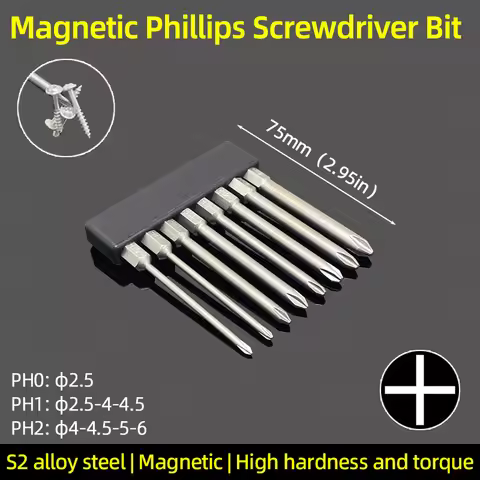 75mm Magnetic Phillips Screwdriver Bits Set PH0 PH1 PH2 Cross Head Bit Hex Shank S2 Steel Electric H