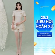 Set 2T38 Slim Turn-down Collar Top + 3S10 Body Shorts - Quiet Luxury Elegant Feminine Metallic Suit 