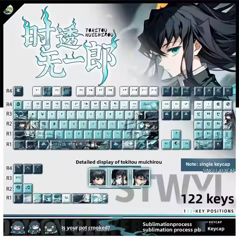 Custom 122 Keys Muichiro Tokito Keycaps Anime Game Cherry PBT for Made68 Mad68 Wooting 60 Keyboard G