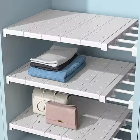 Closet Tension Shelf & Rod Expandable Metal Storage Rack Adjustable Organizer DIY Divider Separator
