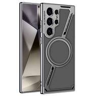 เคสโทรศัพท์สไตล์ Samsung Galaxy S24อัลตร้าแฟชั่น Zวงกลมชาร์จไร้สายแม่เหล็กในตัวฝาครอบการป้องกันหนัง 