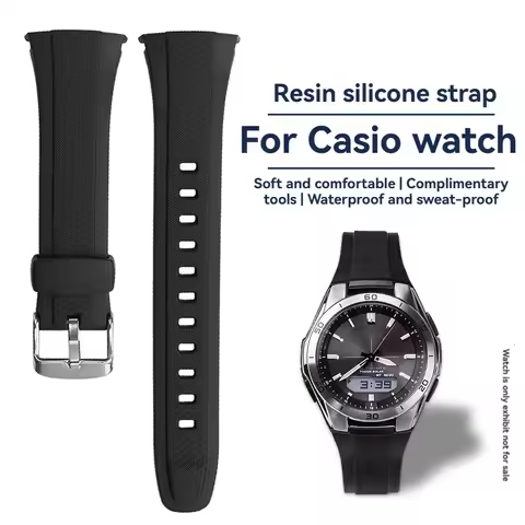 For Casio WAVE CEPTOR WVA-M640/M650/WVQ-M410 Waterproof Resin Silicone Watch Band Strap Black Replac