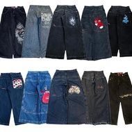 JNCO กางเกงยีนส์ขาบานสำหรับผู้ชาย,กางเกงยีนส์ขาบานฮิปฮอปลำลอง Y2K กางเกงยีนส์งานปักคุณภาพสูงสไตล์ฮาร